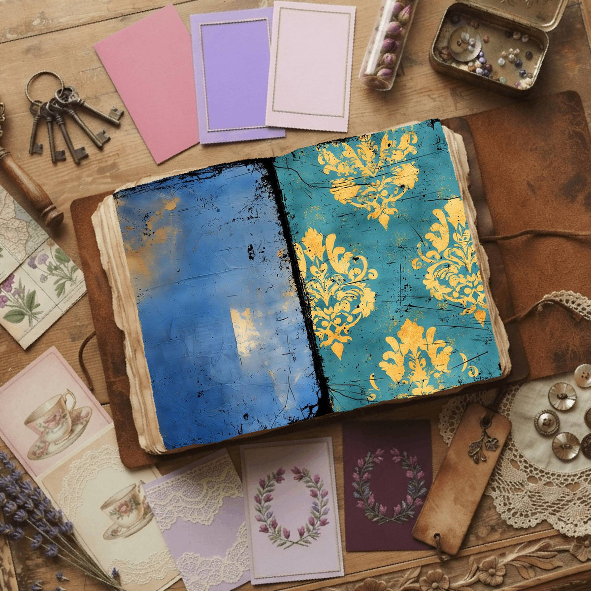 Regal Damask printable junk journal paper, page preview 4