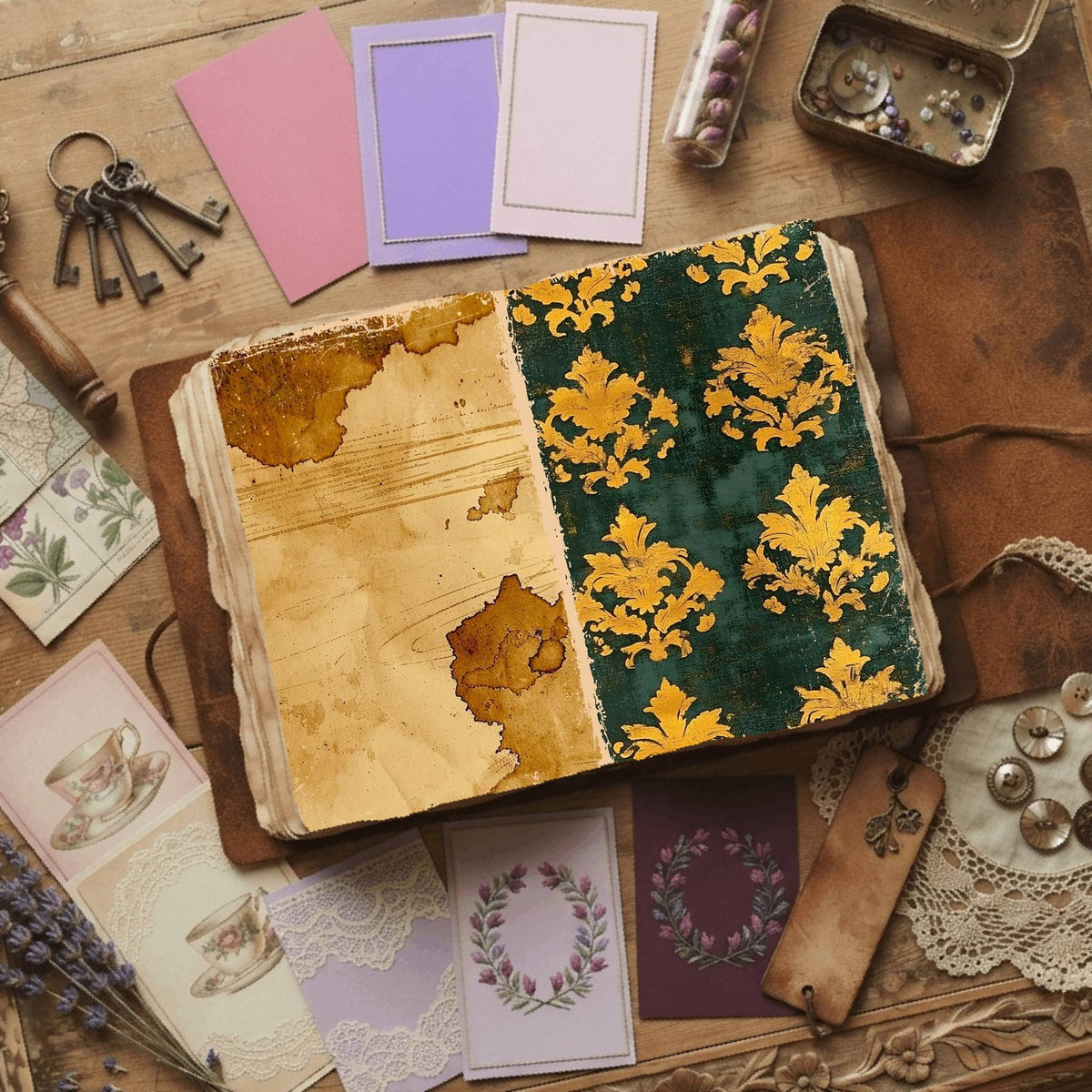 Regal Damask printable junk journal paper, page preview 4