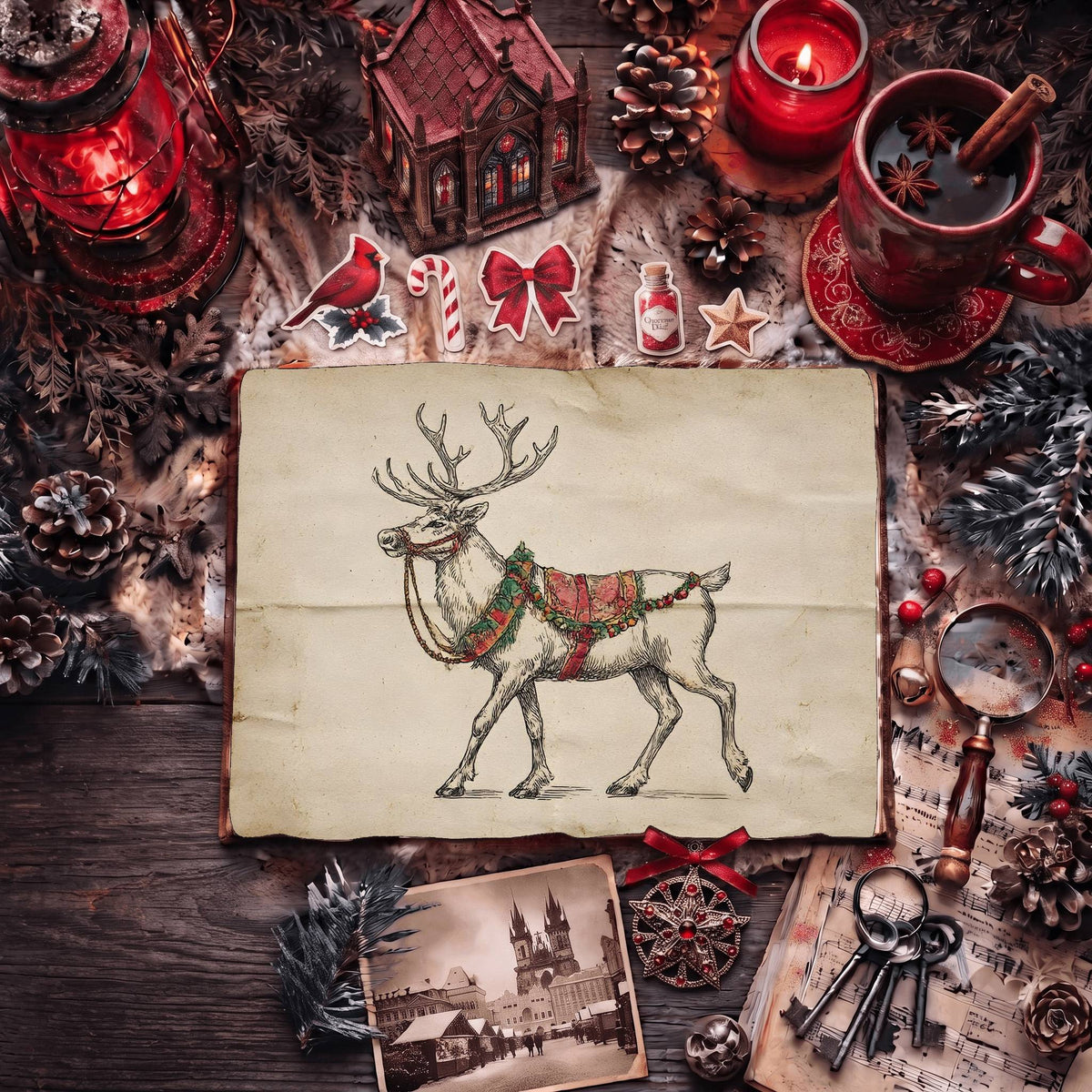 Reindeer Festive Harness Digital Papers