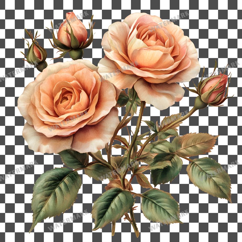 Rose Bouquet Vintage Style clipart PNG on a transparent background, design 4