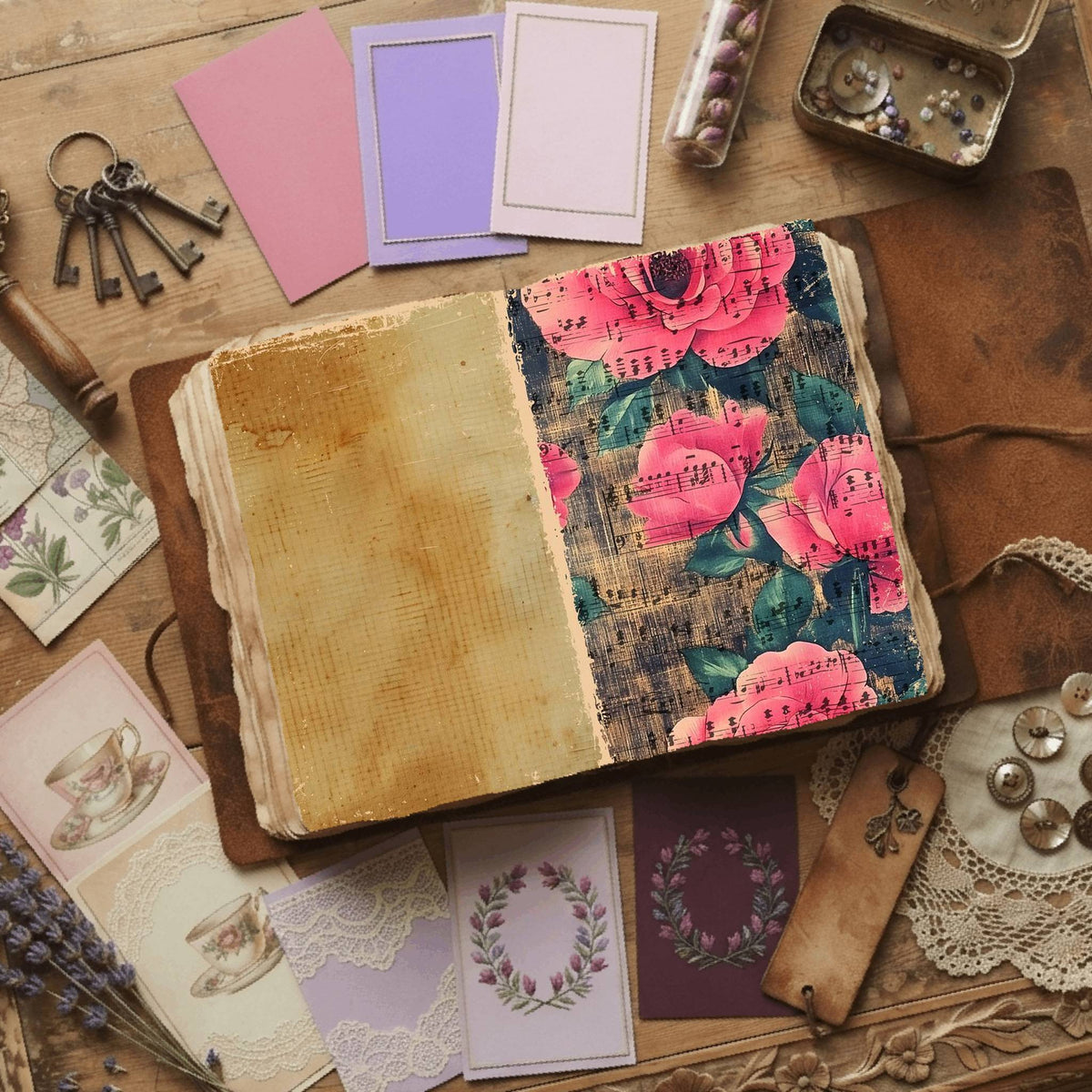 Rose printable junk journal paper, page preview 4