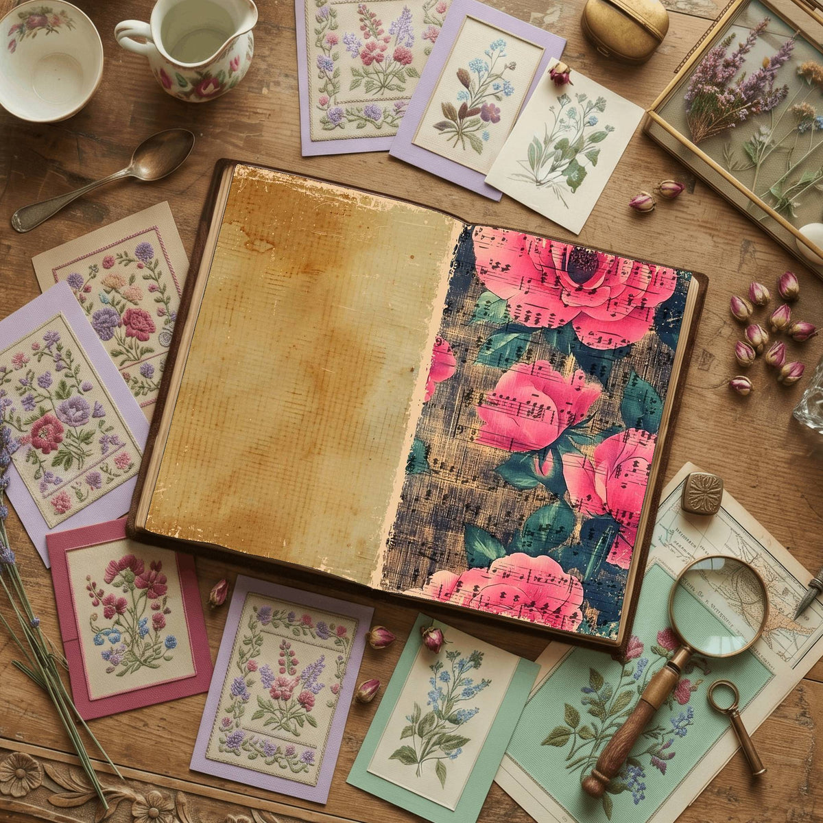 Rose printable junk journal paper, page preview 4
