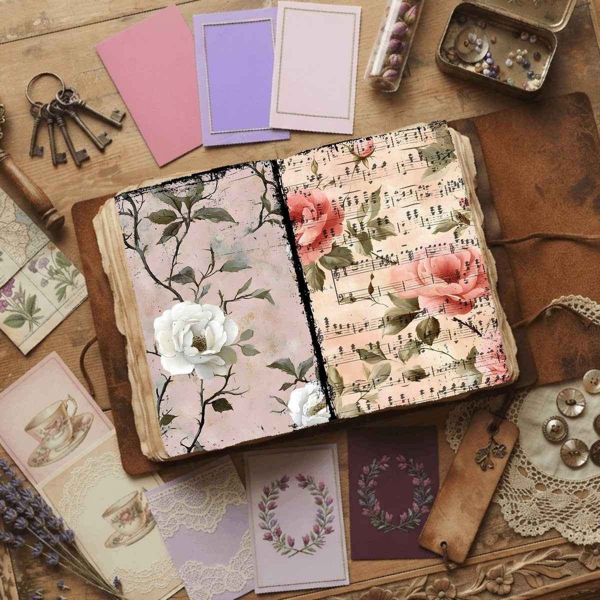 Rose printable junk journal paper, page preview 4