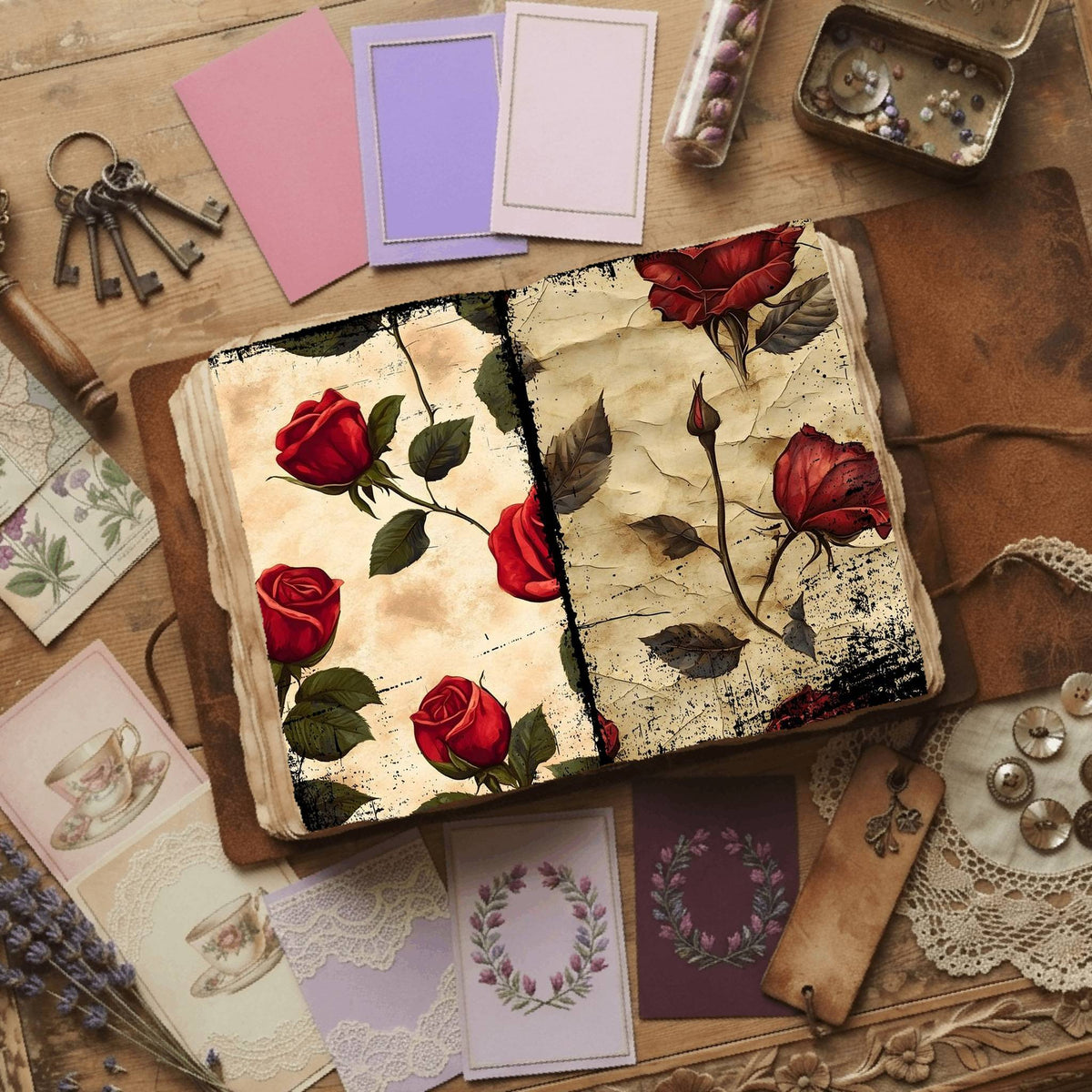 Rose printable junk journal paper, page preview 4