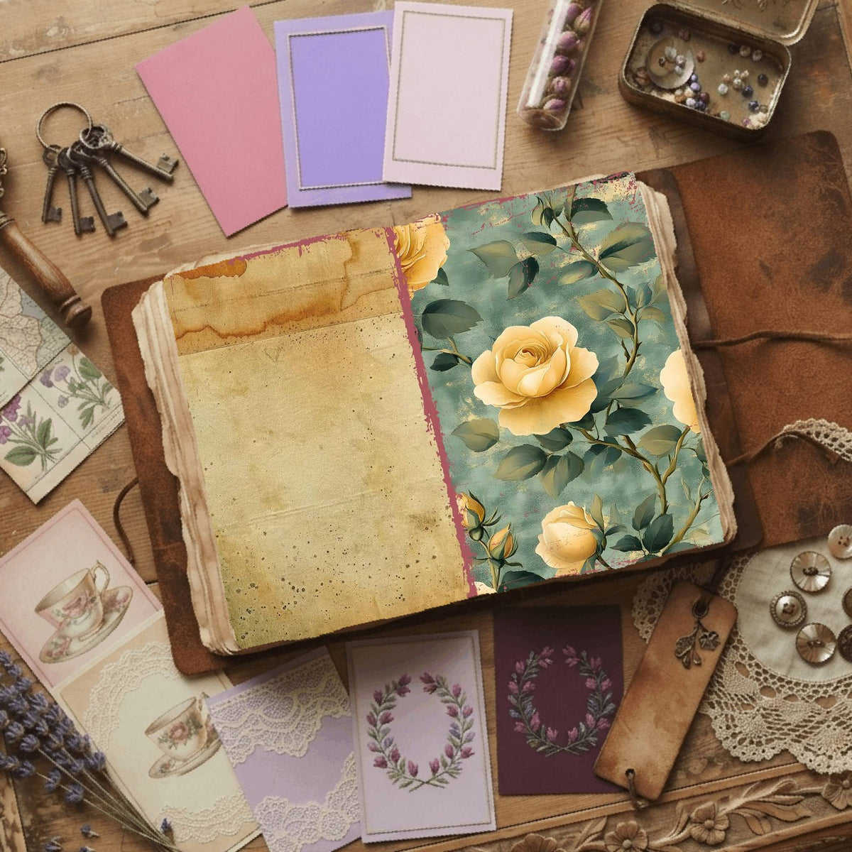 Rose printable junk journal paper, page preview 4