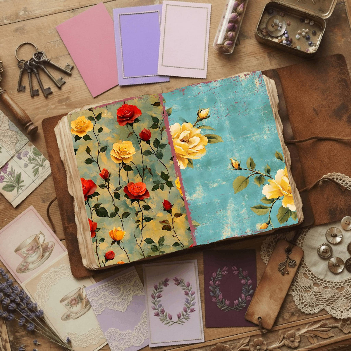 Rose printable junk journal paper, page preview 4