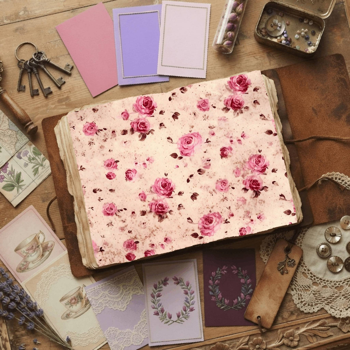 Rose printable junk journal paper, page preview 4