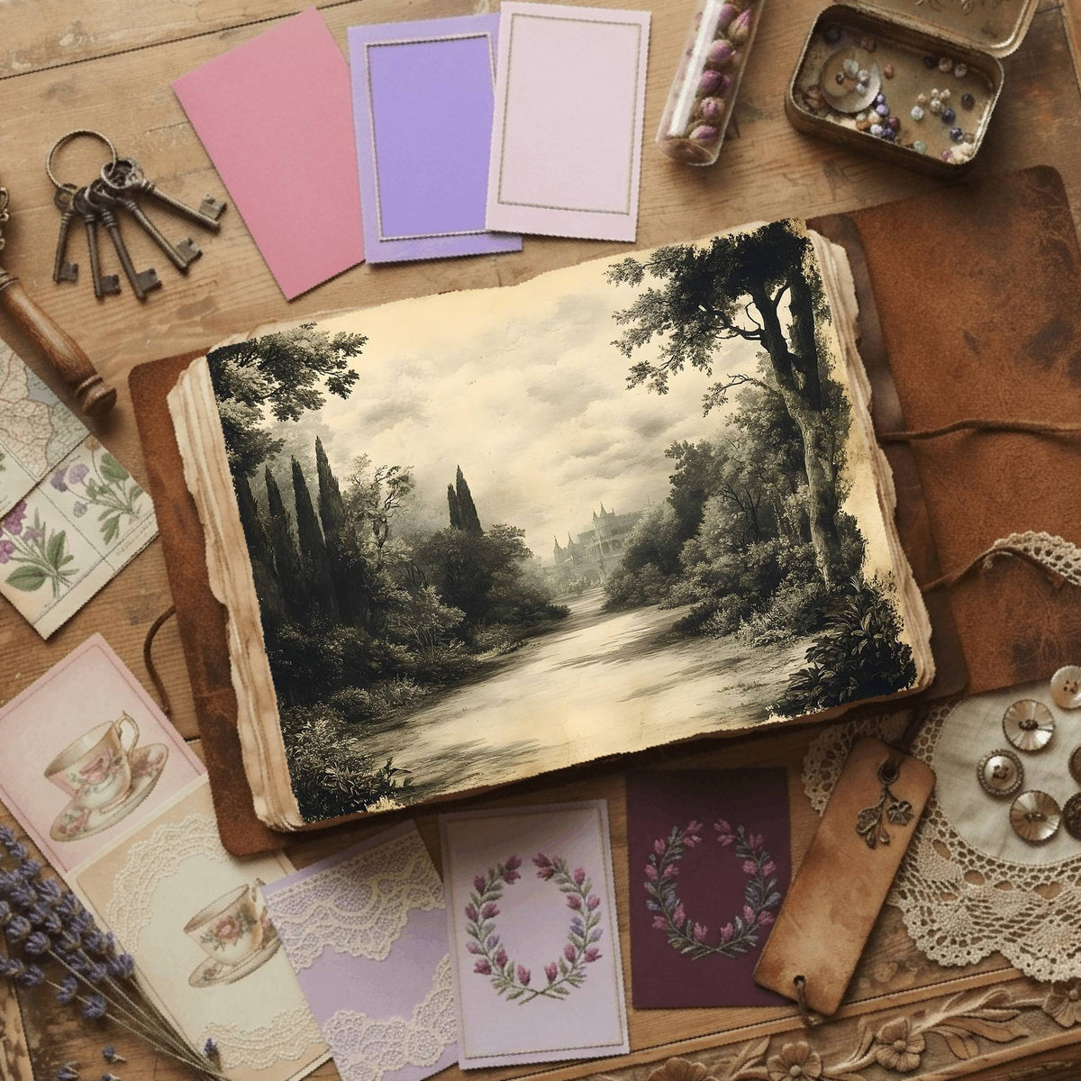 Royal Gardens printable junk journal paper, page preview 4