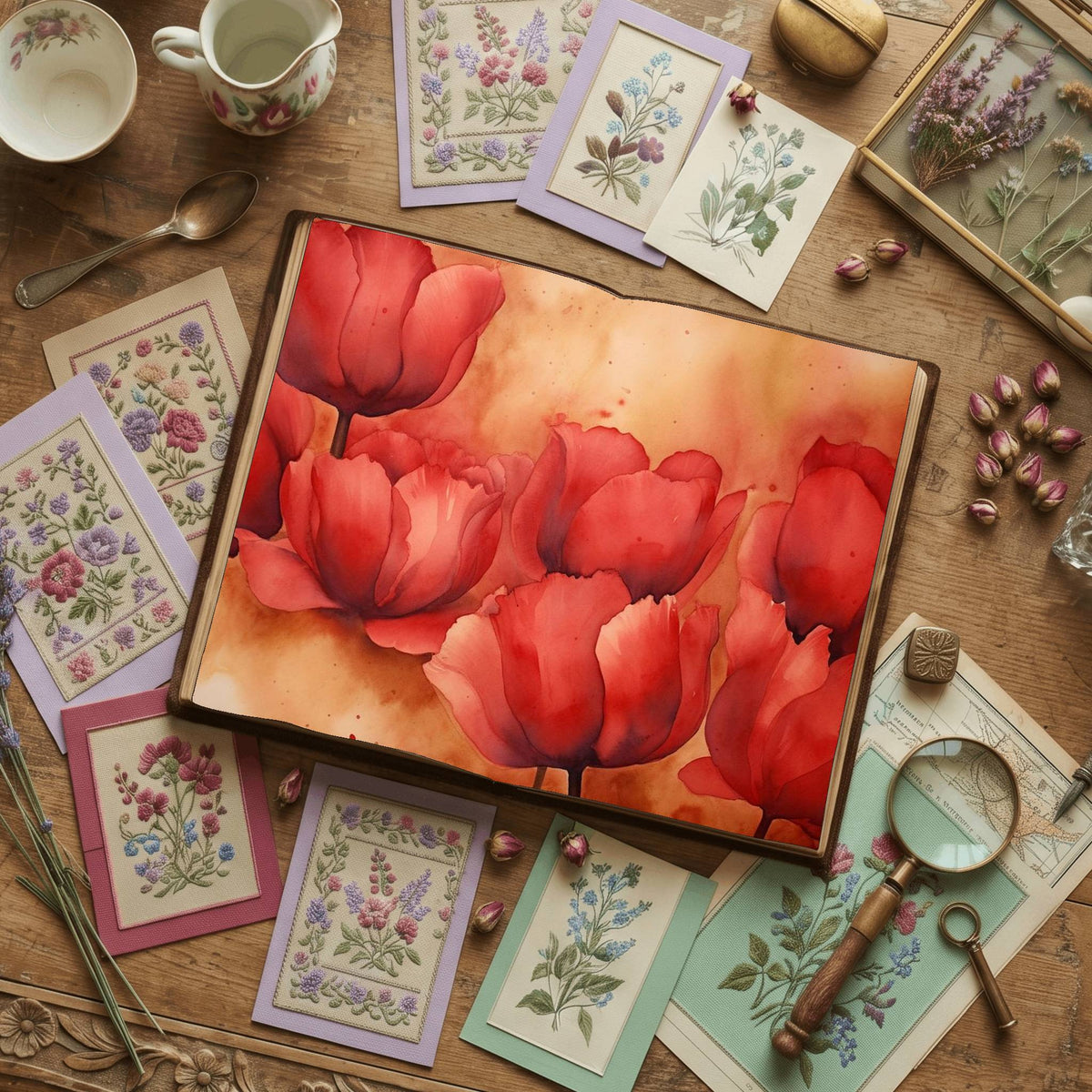 Ruby Tulips Digital Papers
