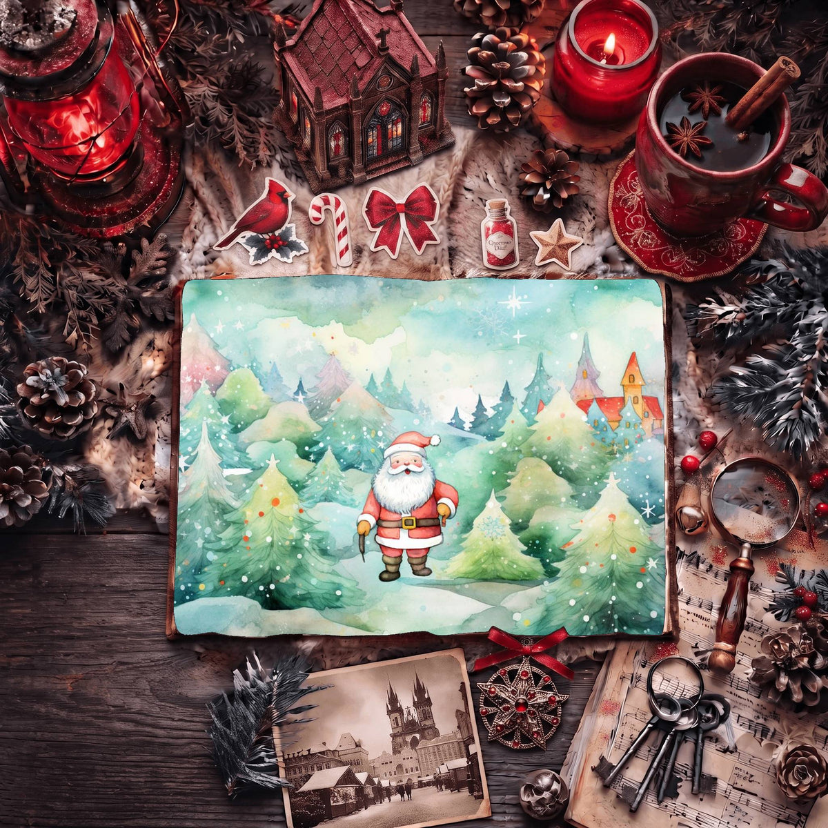 Santa Pastel Christmas printable junk journal paper, page preview 4