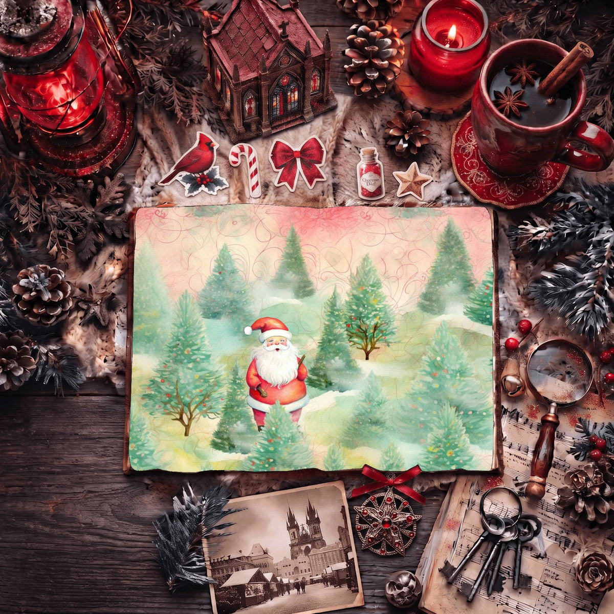 Santa Pastel Christmas printable junk journal paper, page preview 4