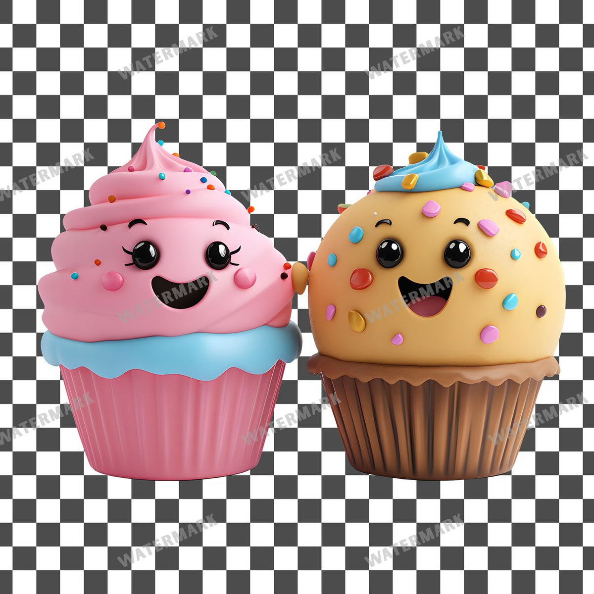 Smiling Cupcakes clipart PNG on a transparent background, design 4