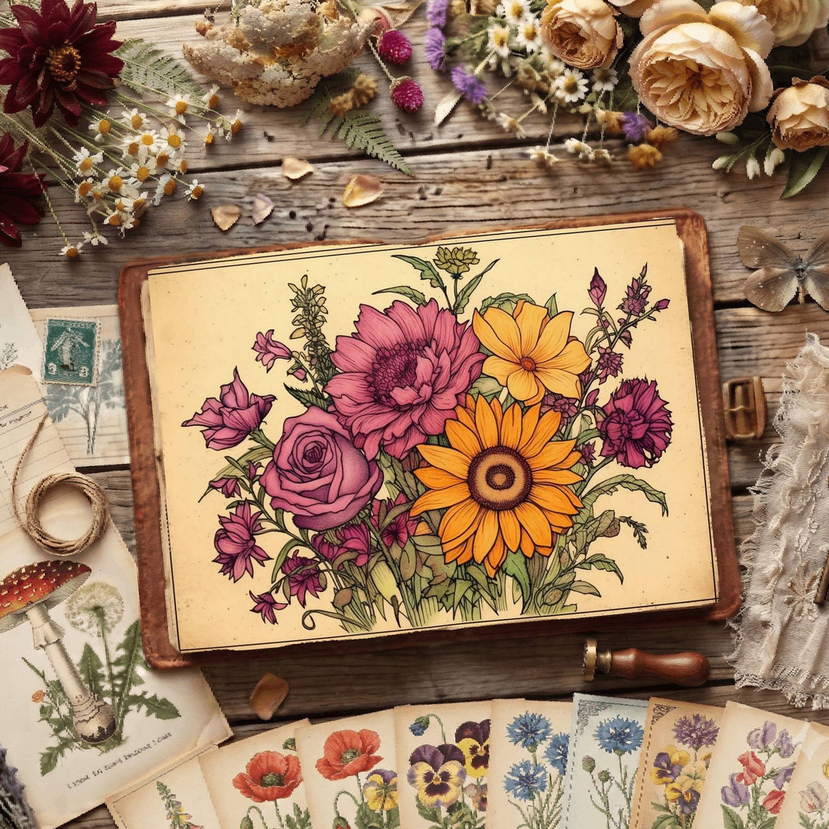 Sunflowers And Roses printable junk journal paper, page preview 4