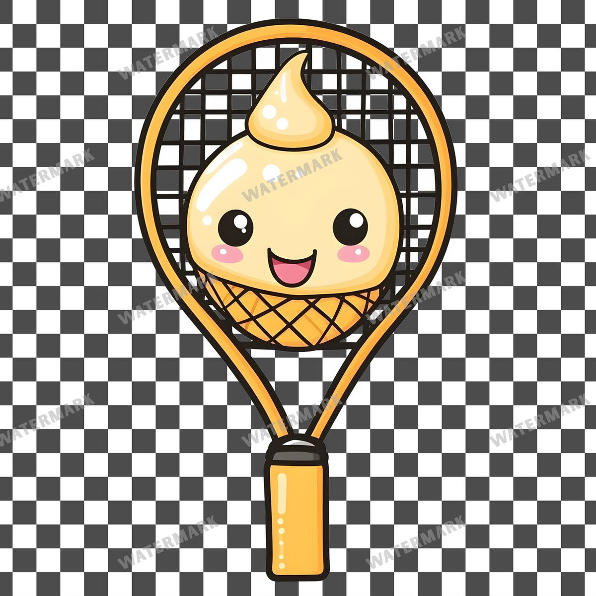 Tennis Racket Kawaii Style clipart PNG on a transparent background, design 4