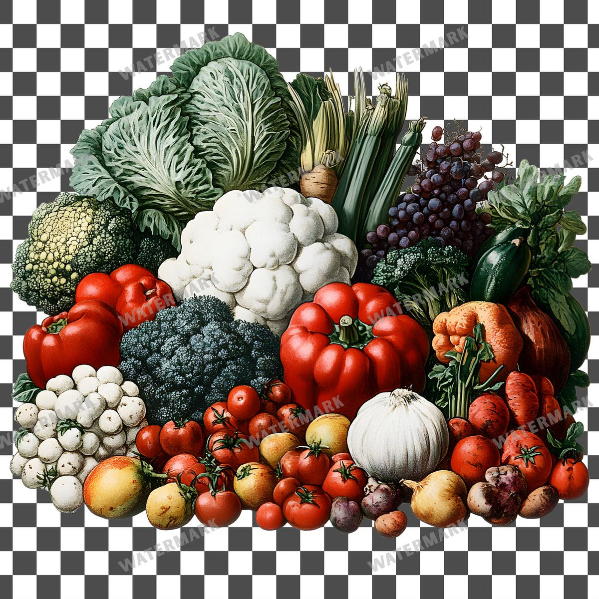 Vegetables Vintage Style Clipart Pngs