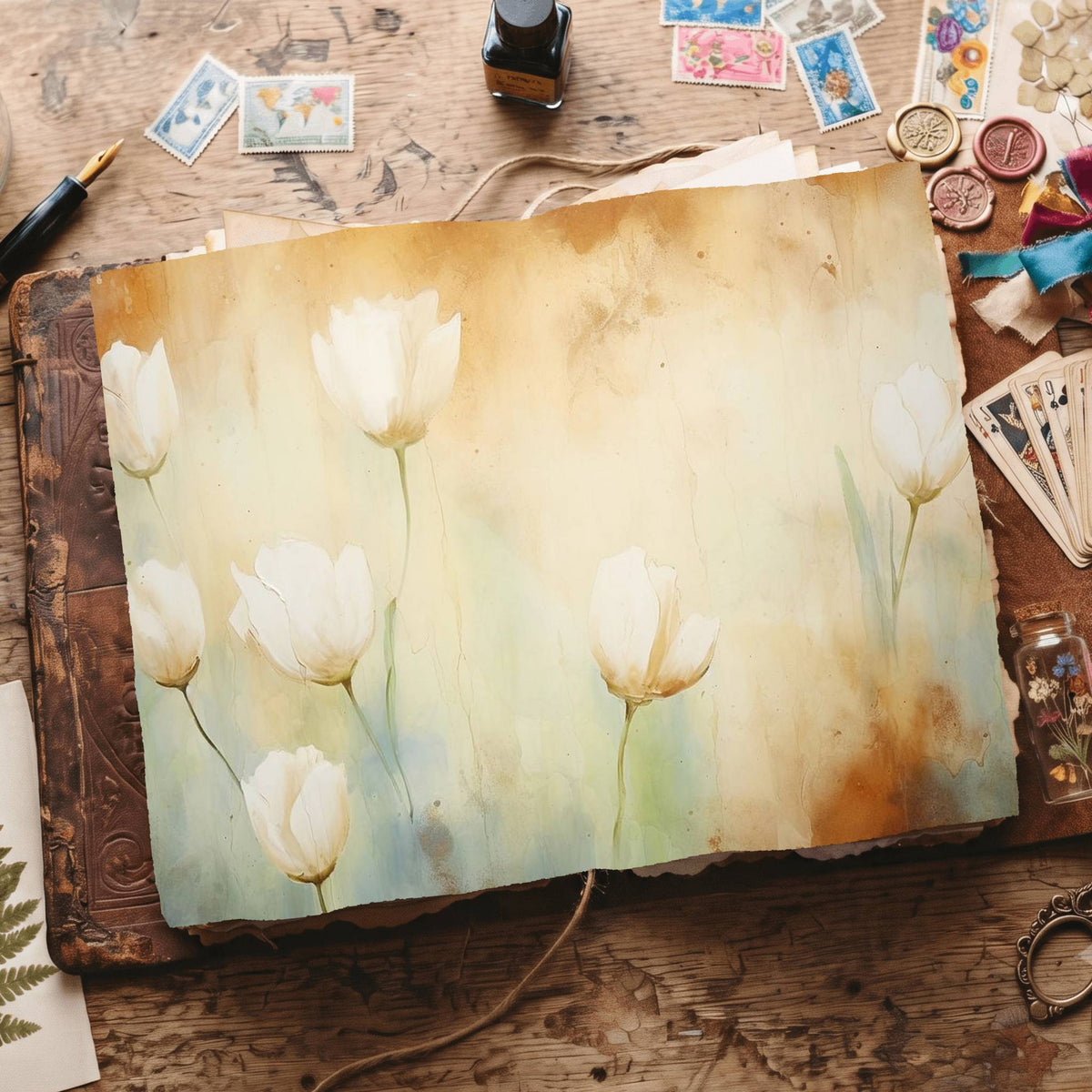 White Tulips Digital Papers