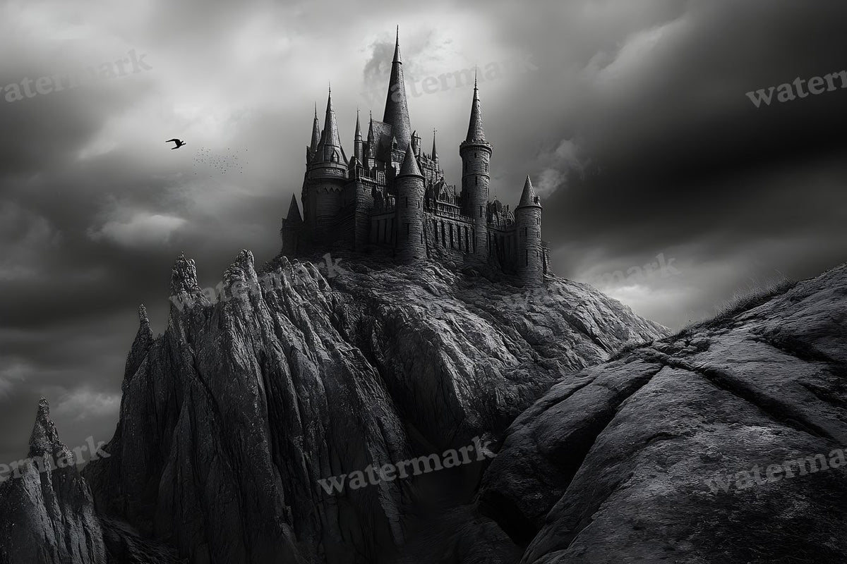 Witch’Castle On Jagged Mountain Dark Sky Backdrop Images