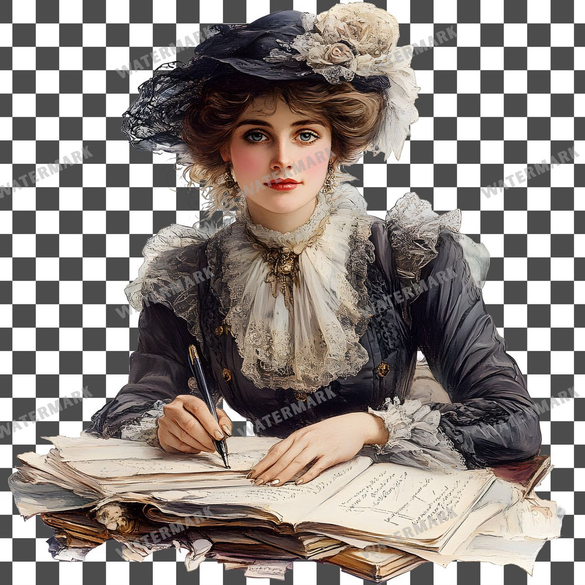 Woman Writer Vintage Style Clipart Pngs