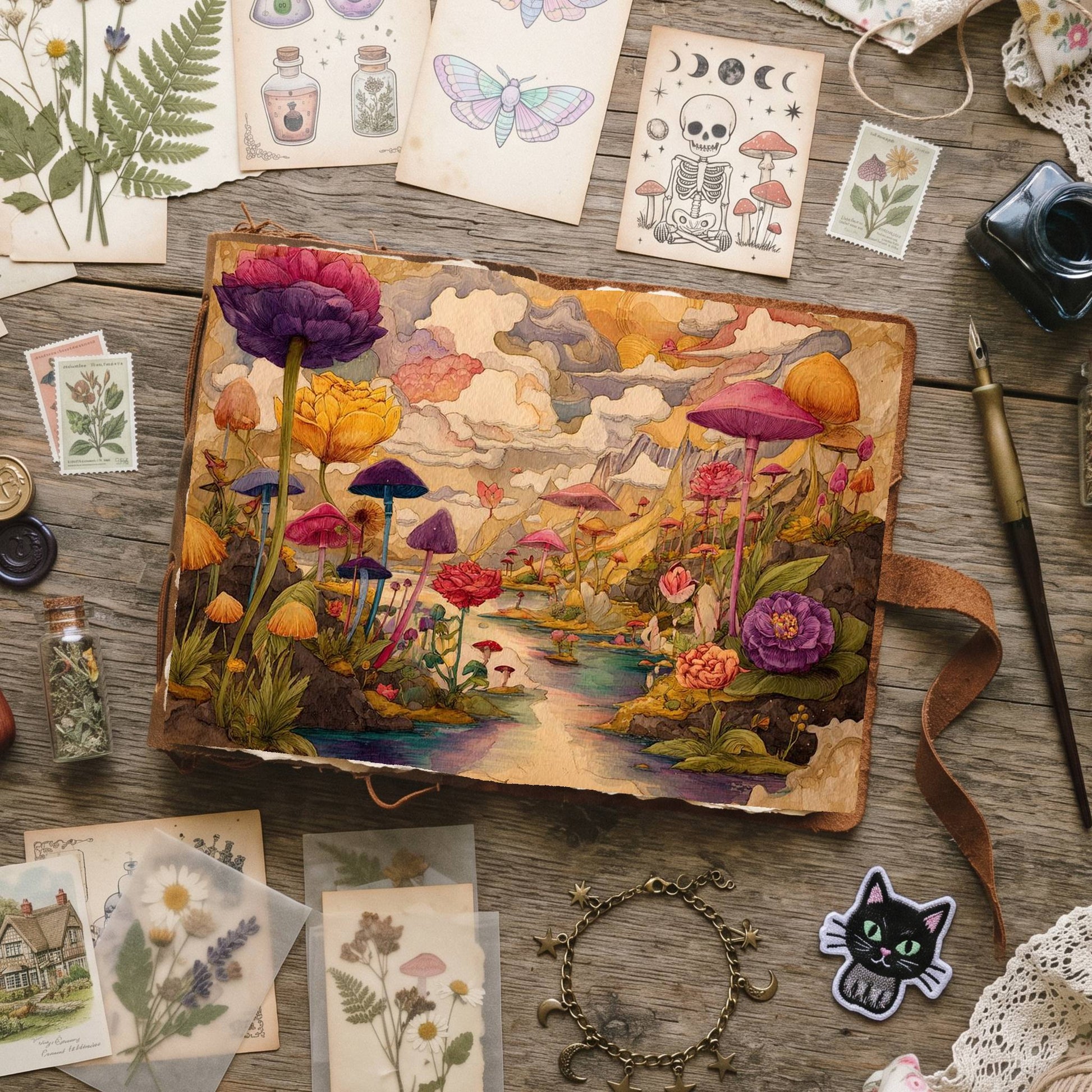 Wonderland Mushrooms Whimsical Digital Papers
