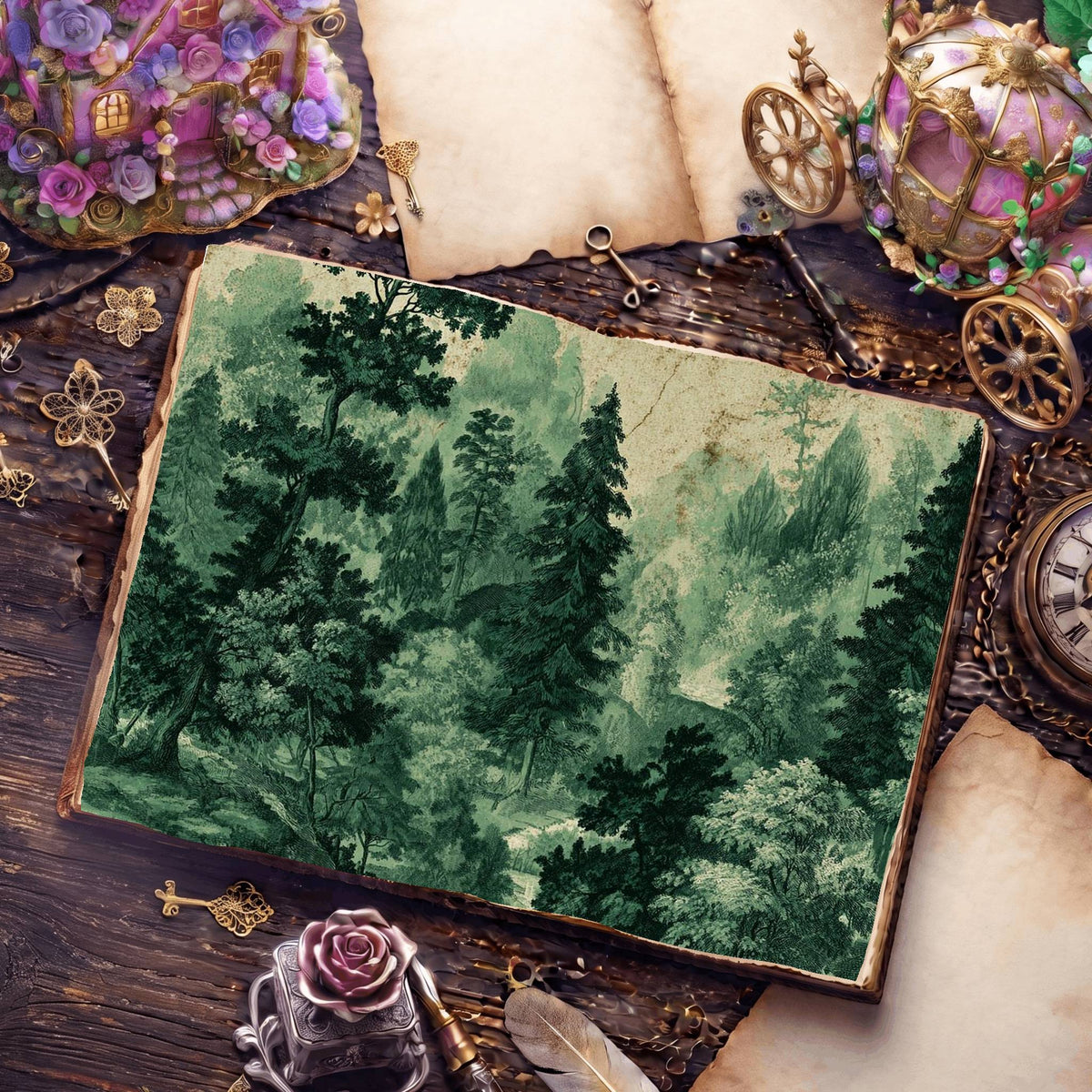 Woodland Forest Painterly Style Digital Papers