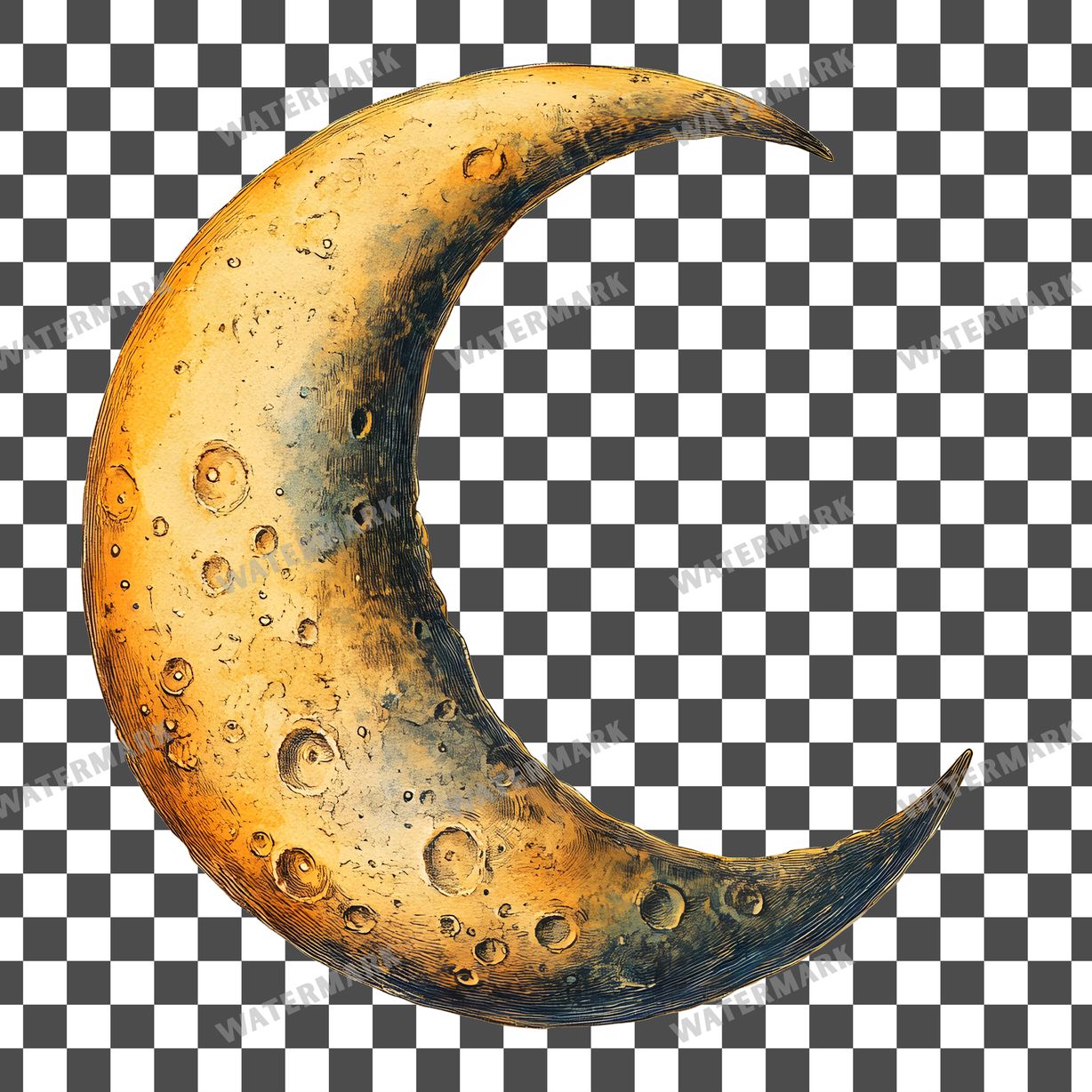 Yellow Crescent Moon Vintage Style Clipart Pngs