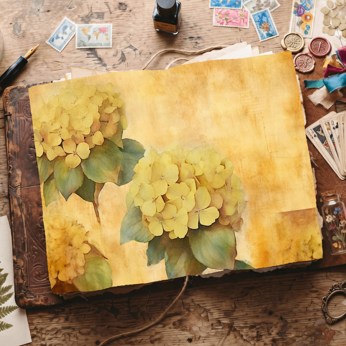 Yellow Hydrangea Digital Papers