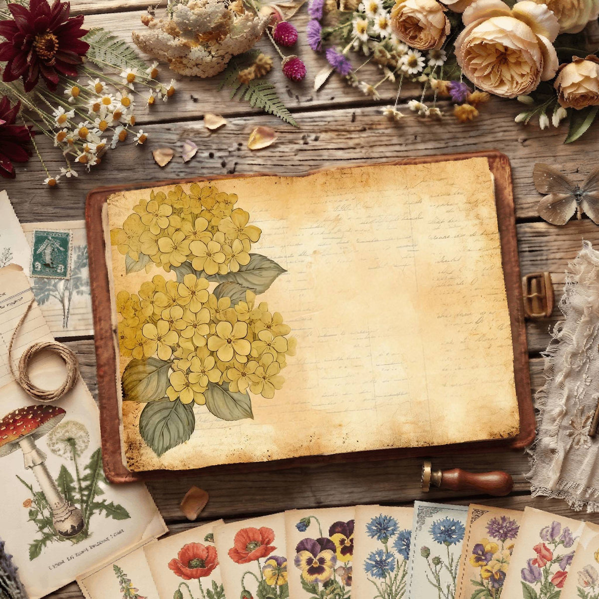 Yellow Hydrangea Digital Papers