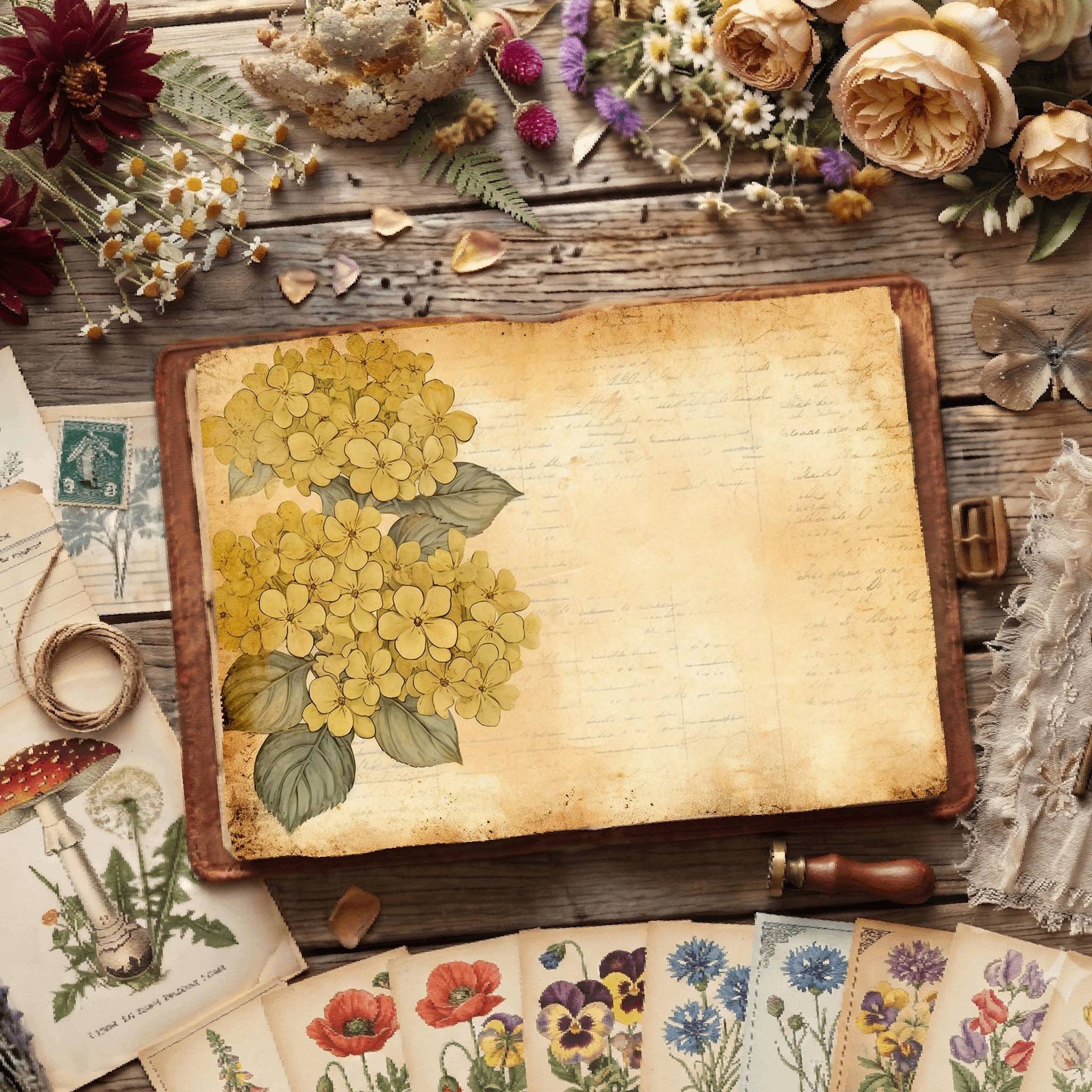 Yellow Hydrangea Digital Papers