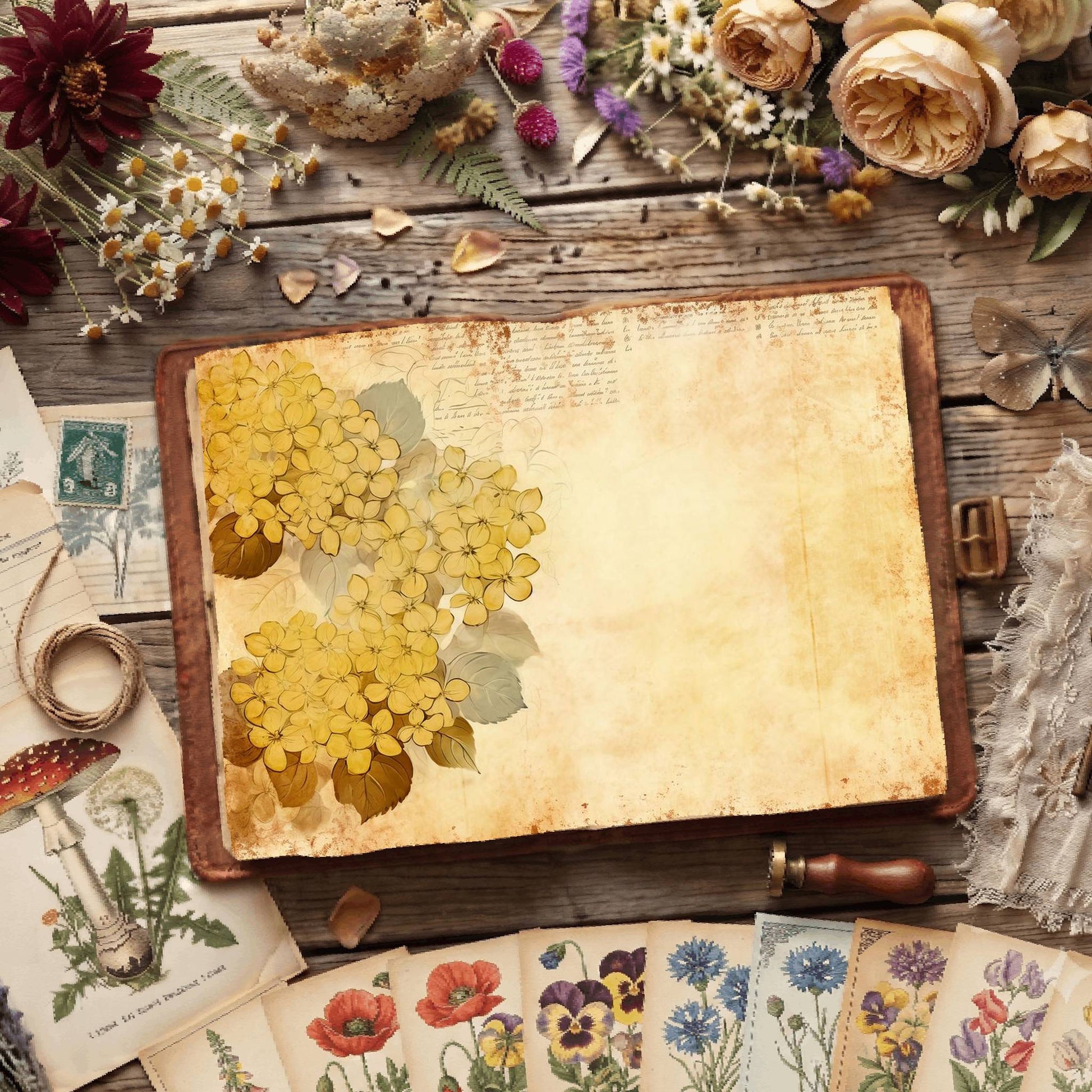 Yellow Hydrangea Digital Papers