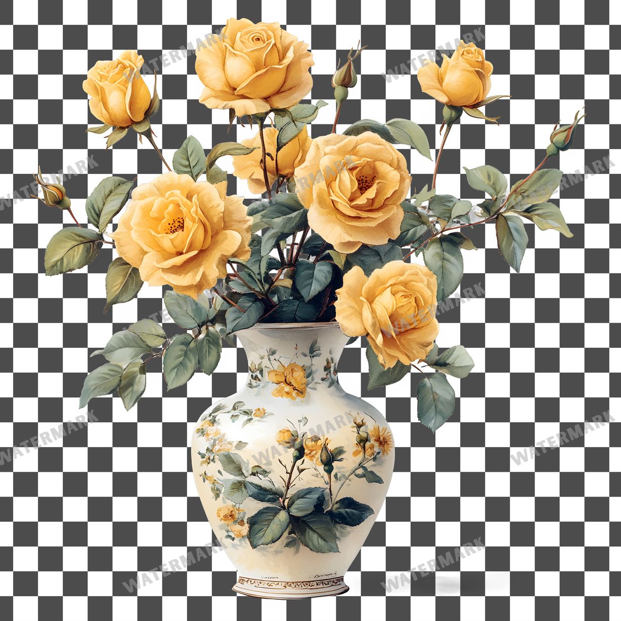 Yellow Rosease Vintage Style Clipart Pngs