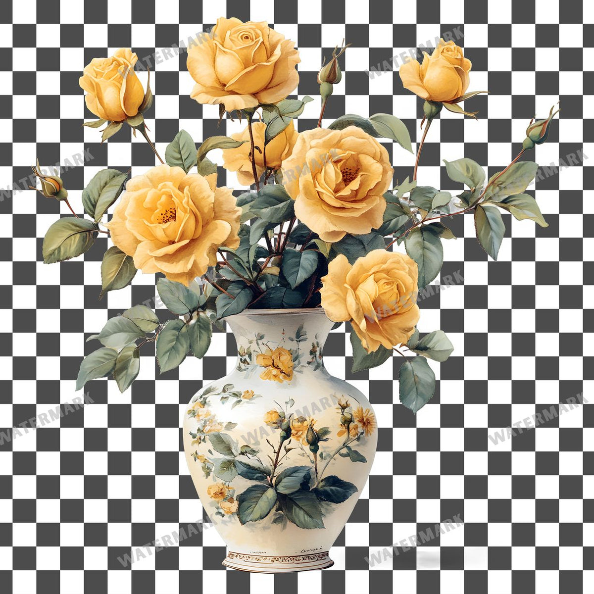 Yellow Rosease Vintage Style Clipart Pngs