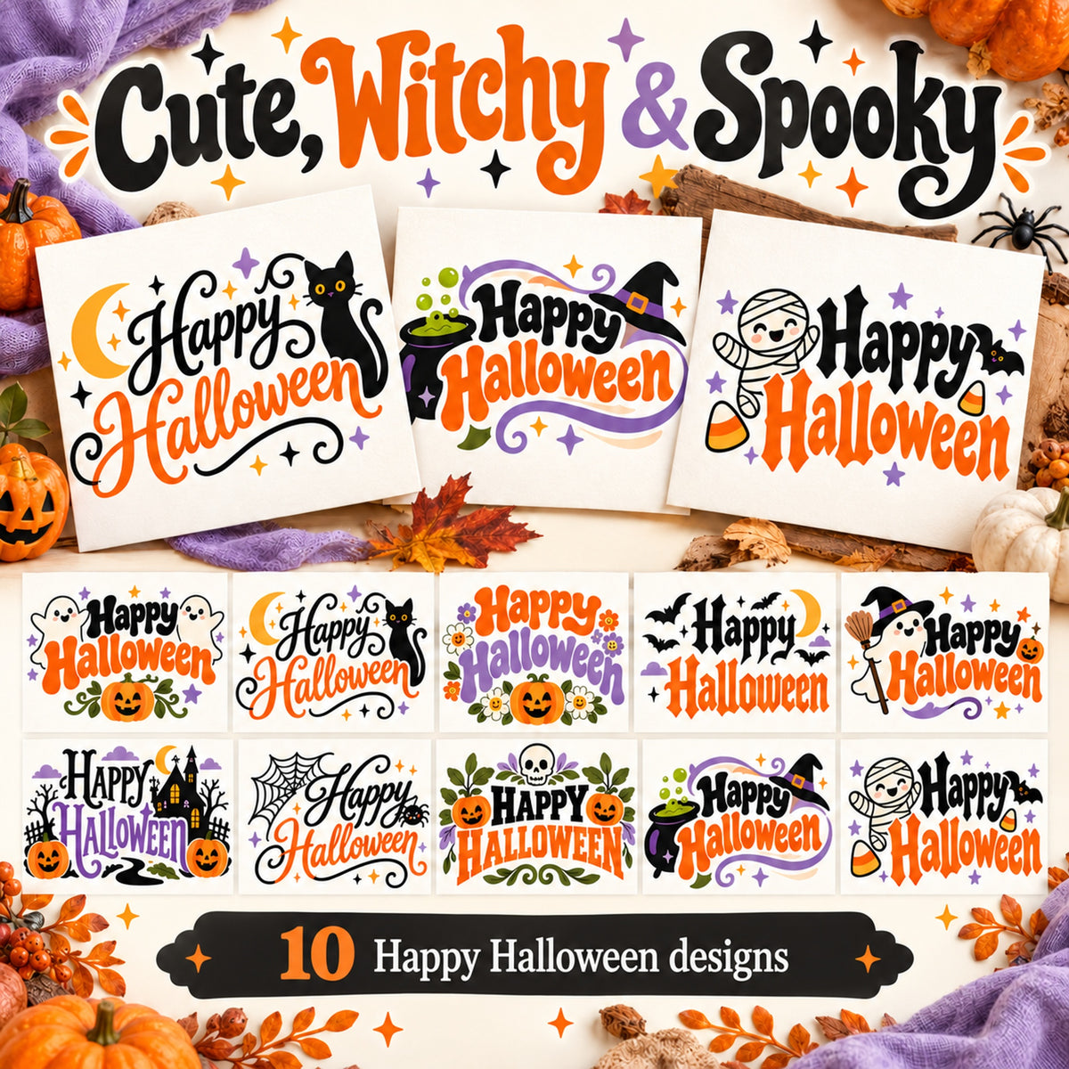Happy Halloween SVG Pack - 10 Spooky Designs + PNG