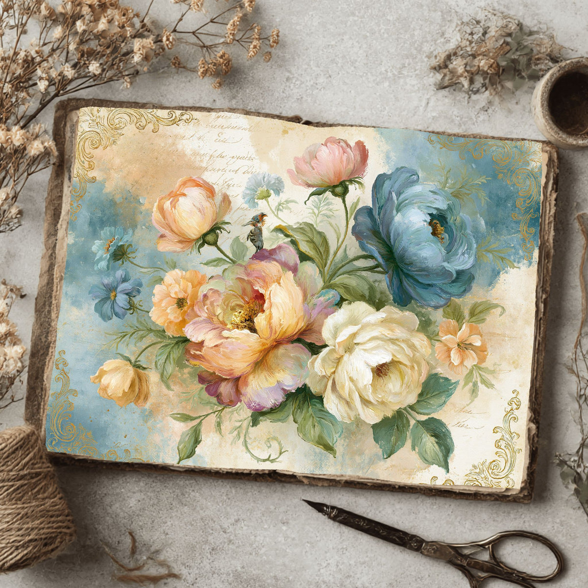 Antique Pastel Flower Garden printable junk journal paper, page preview 5