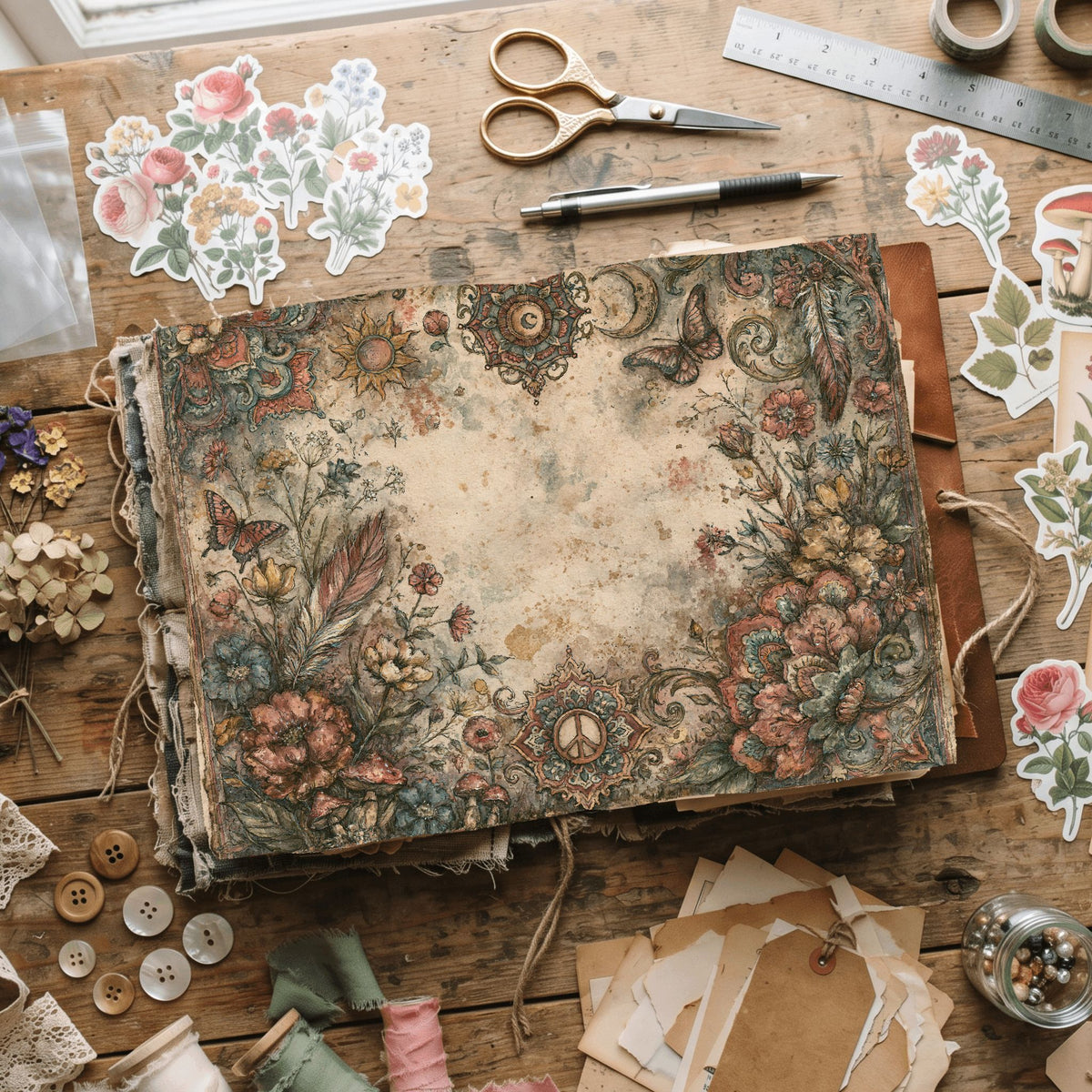 Bohemian Wildflower Journal Paper printable junk journal paper, page preview 5