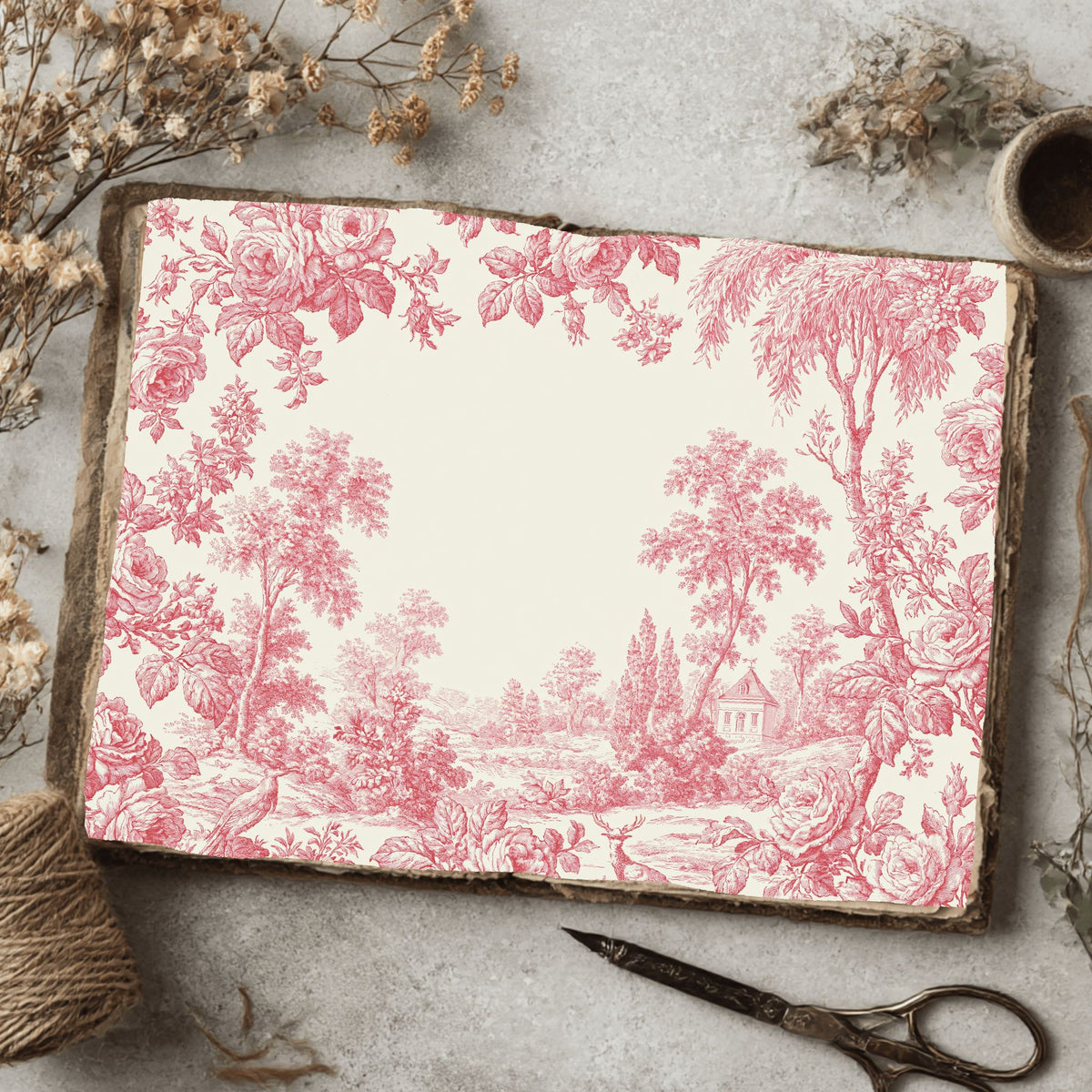 French Toile De Jouy Note Card Border