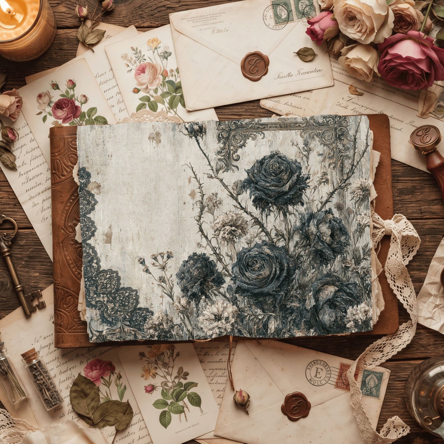 Gothic Black Rose Journal Paper