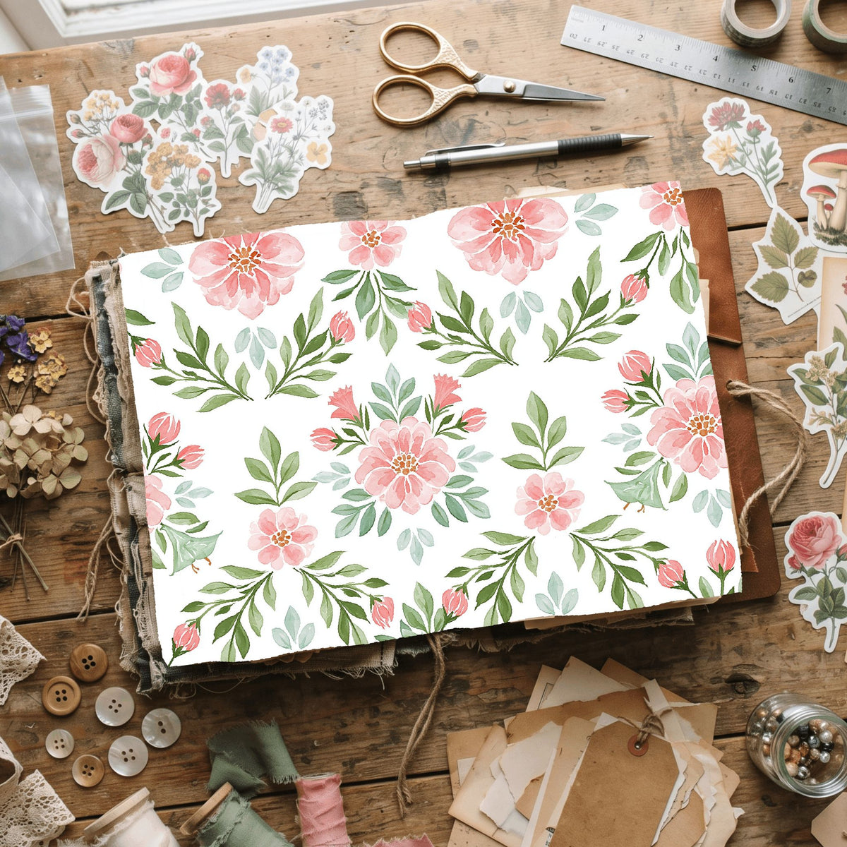 Pastel Pink & Green Watercolor Pattern