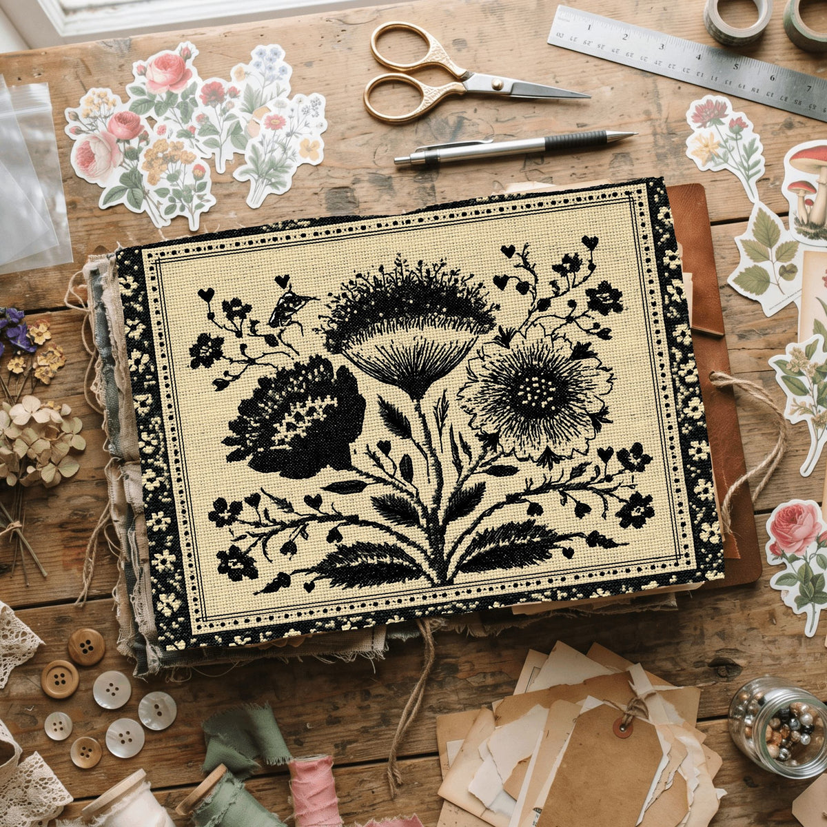 Primitive Cross Stitch Label Frame