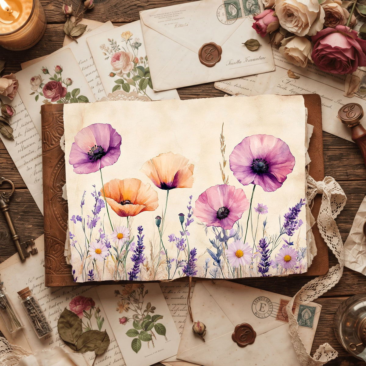 Purple Wildflower Corner Stationery
