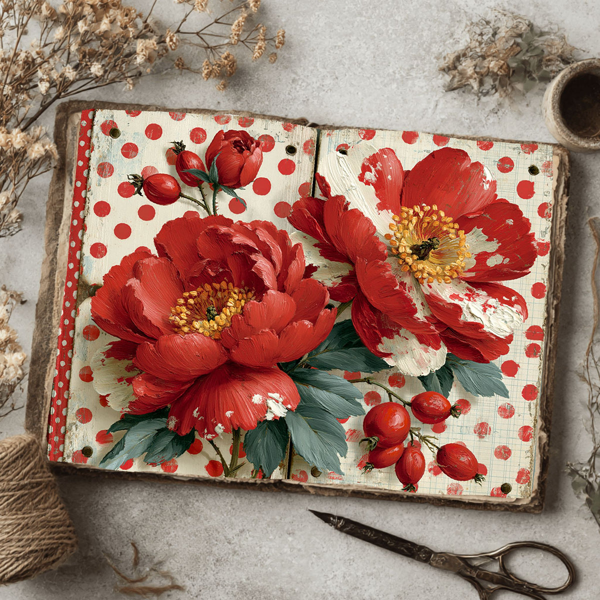 Red Shabby Chic Journal Paper
