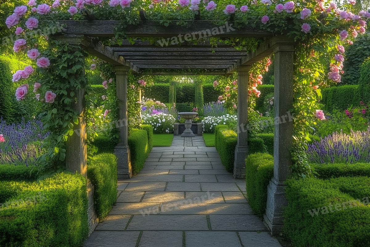 Secret Garden Pergola digital photo backdrop for photo editing, preview 4