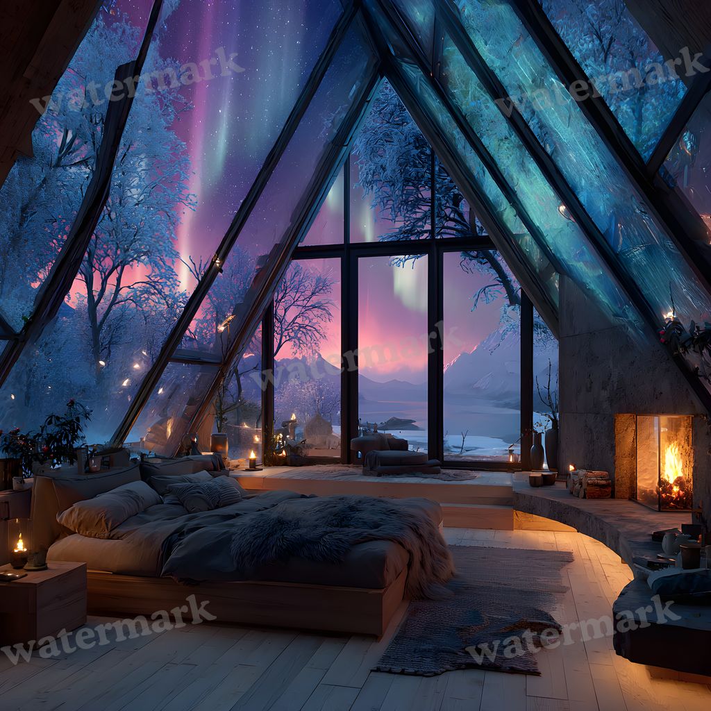 Snowy Glascabin Bedroom Backdrop Images