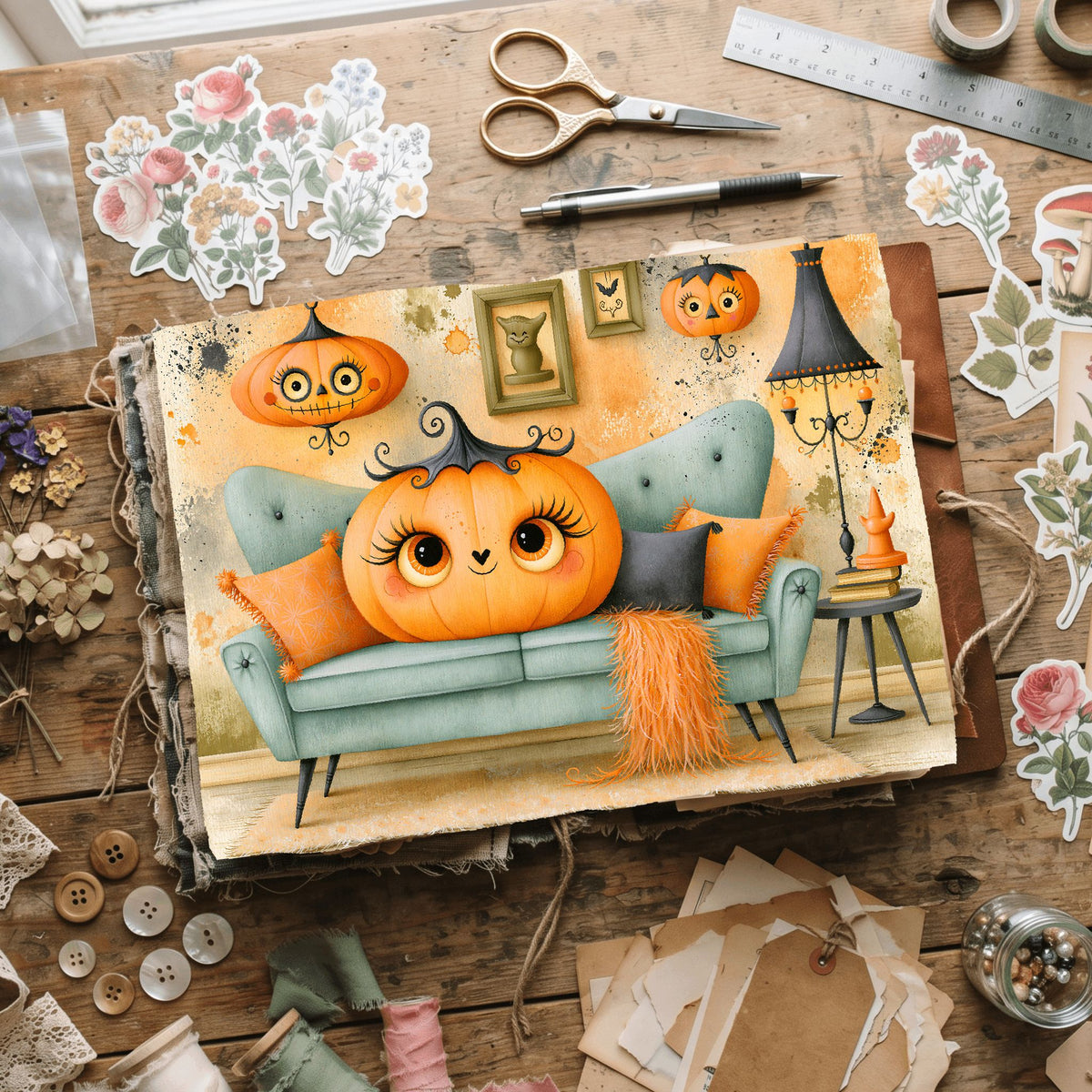Vintage Halloween Ink & Gouache Art