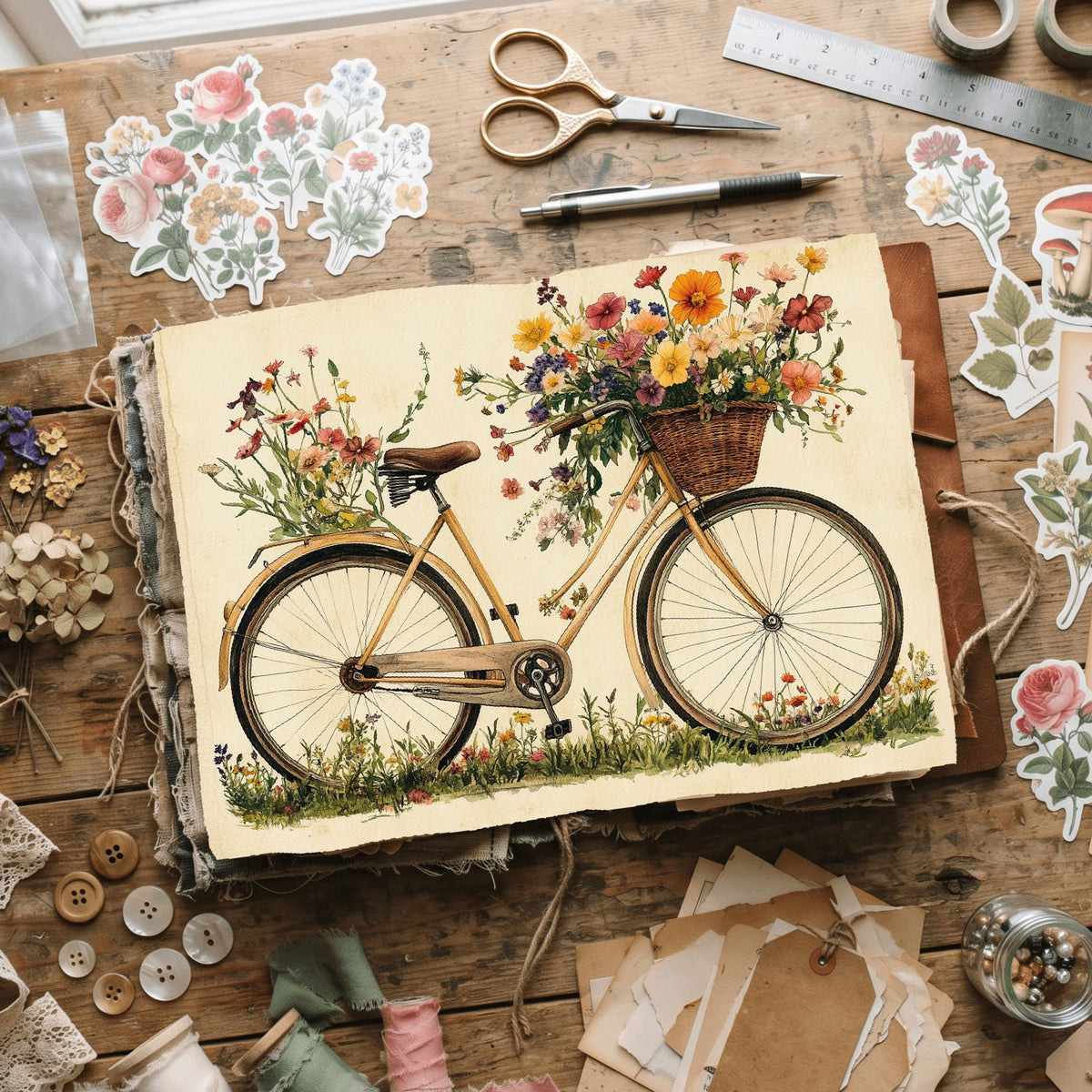 Wildflower Bicycle Basket Paper