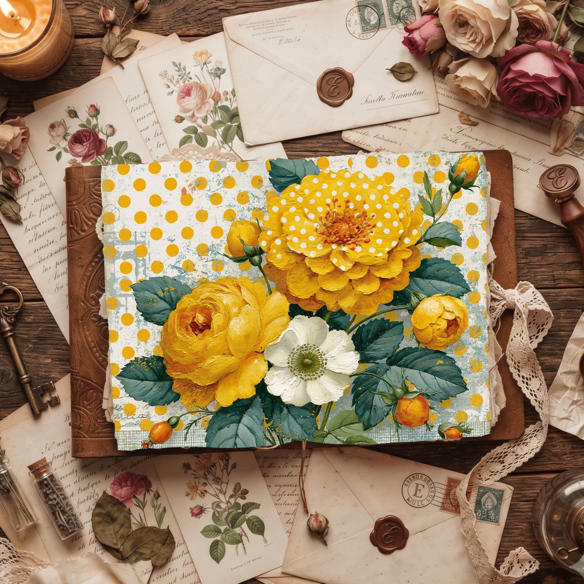 Yellow Shabby Chic Journal Paper