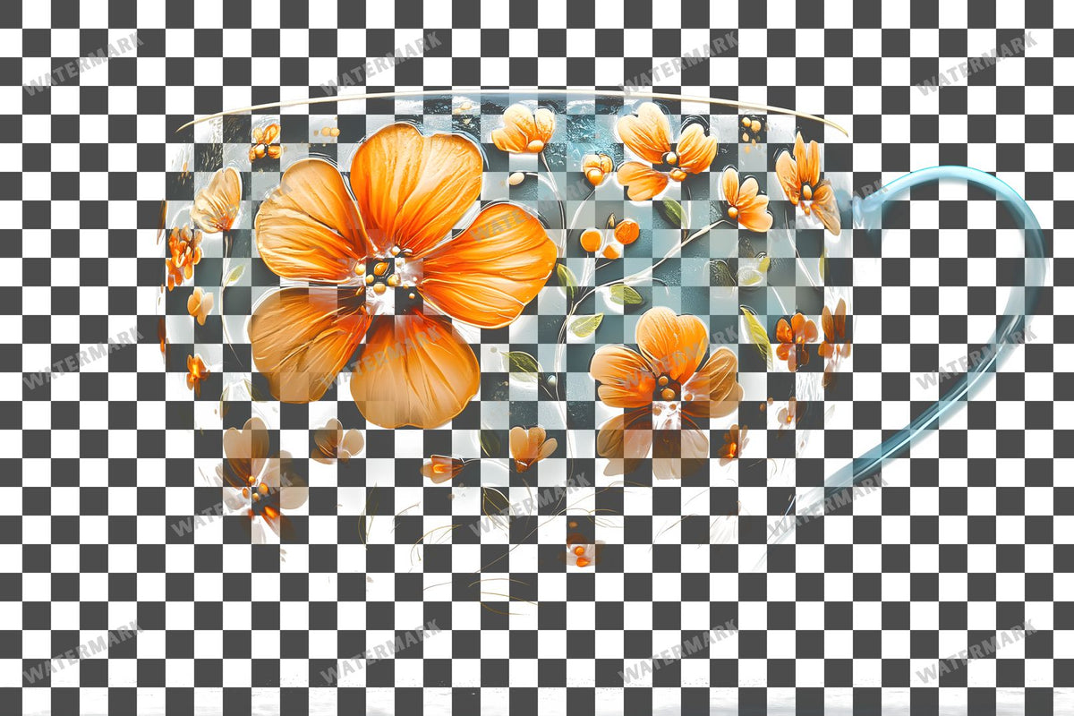 Artisan Artistic Decorated Coffee Cup PNG overlay on a transparent checkered background, preview 5