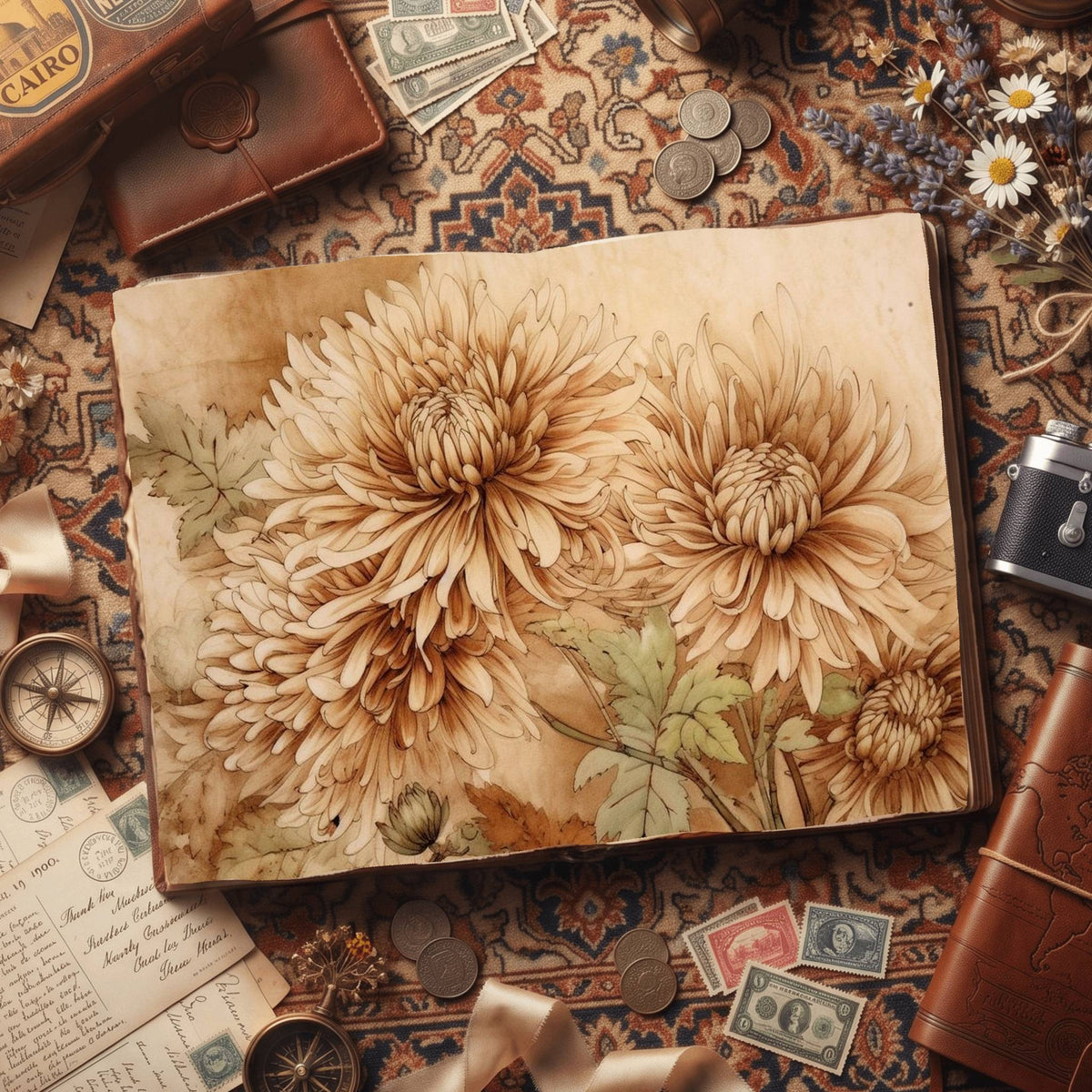 Autumn Chrysanthemums Digital Papers
