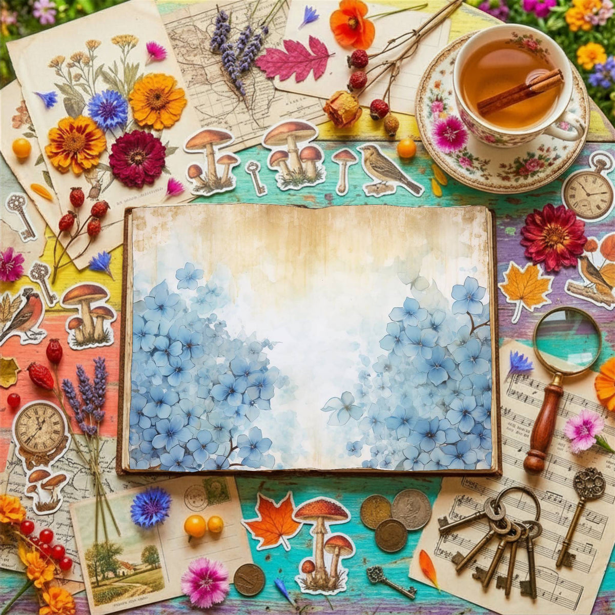 Blue Floral Digital Papers