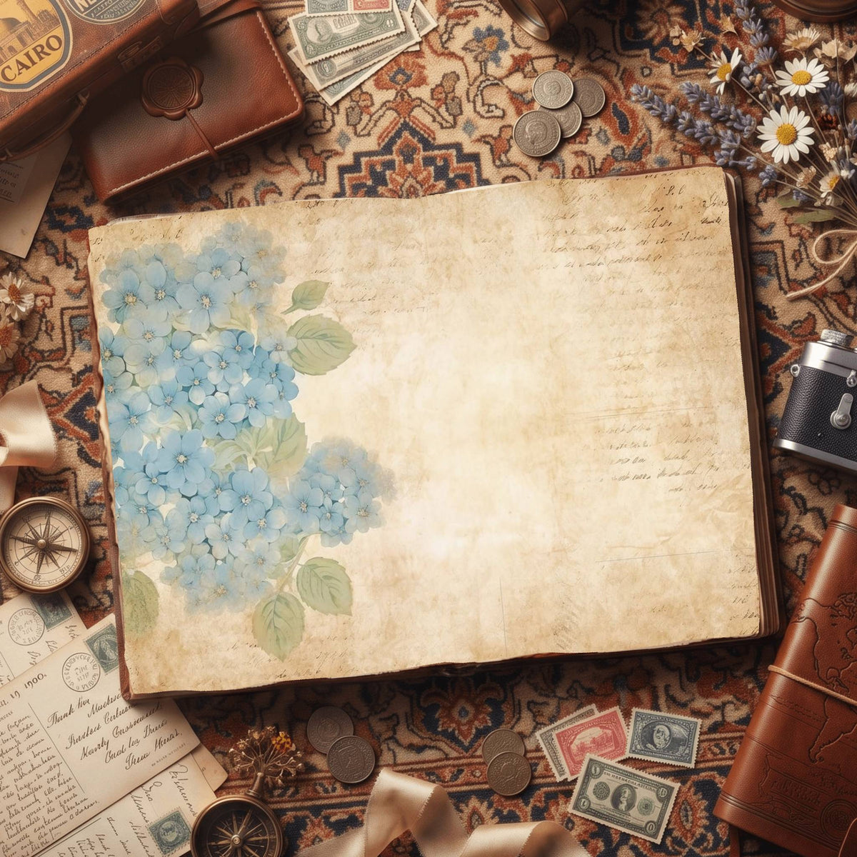 Blue Hydrangea Digital Papers