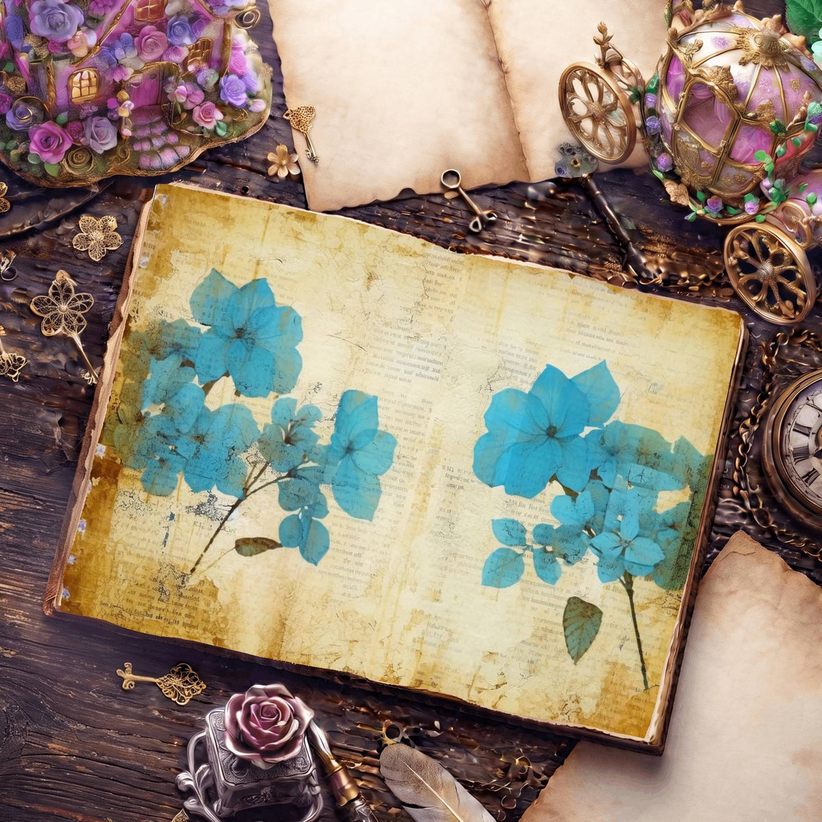 Blue Hydrangea Digital Papers